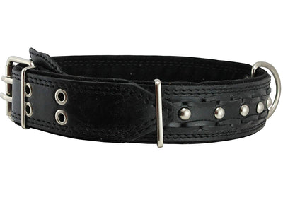 Genuine Leather Braided Studded Dog Collar, Black 1.75