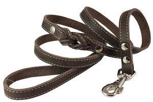 6' Genuine Leather Braided Dog Leash Brown 3/4" Wide for Largest Breeds
