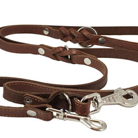 6 Way Multifunctional Leather Dog Leash Braided, Adjustable Lead Brown 42"-84" Long 3/4" Wide(18 mm)