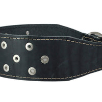 3" Extra Wide Heavy Duty Genuine Leather Studded Black Leather Collar Fits 19"-23" Neck Large Breeds