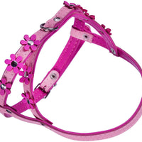 Genuine Leather Dog Harness Daisies for Toy and Small Breeds Padded Pink
