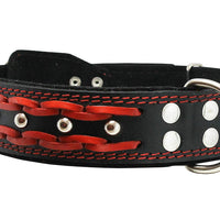 Genuine Leather Braided Studded Dog Collar, Red on Black 1.75" Wide. Fits 22"-27" Neck, Xlarge.