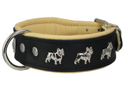 Real Leather Soft Leather Padded Dog Collar Bulldog Black/Beige