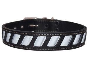 Genuine Leather Reflective Dog Collar 26"x1.5" Black Fits 18"-23" Neck