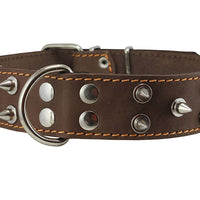 Real Leather Brown Spiked Dog Collar, 1.6" Wide. Fits 19"-23" Neck Large Mastiff, American Bulldog
