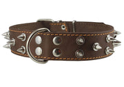 Real Leather Brown Spiked Dog Collar, 1.6" Wide. Fits 19"-23" Neck Large Mastiff, American Bulldog