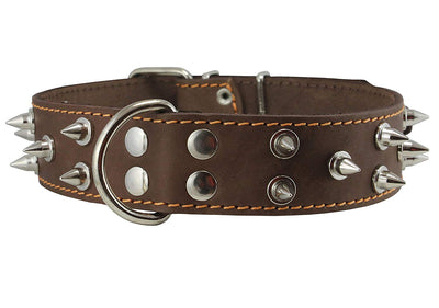 Real Leather Brown Spiked Dog Collar, 1.6