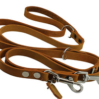 Orange 6 Way Multifunctional Leather Dog Leash, Adjustable Lead 49"-94" Long, 3/4" Wide (18 mm)