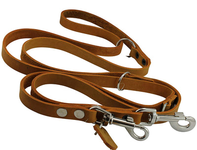 Orange 6 Way Multifunctional Leather Dog Leash, Adjustable Lead 49