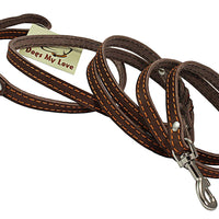 6' Long Genuine Leather Braided Dog Leash Brown 3/8" Wide for Small Dogs and Puppies