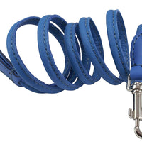 Dogs My Love 4ft Long Round Genuine Rolled Leather Dog Leash Blue