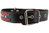 Genuine Leather Braided Studded Dog Collar, Red on Black 1.6" Wide. Fits 19"-24" Neck, Large