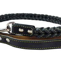 4-thong Square Fully Braided Genuine Leather Dog Leash, 3.5 ft Length 1" Wide Black Large to X-Large