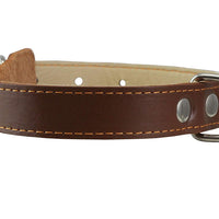 Genuine Thick Leather Collar for Medium Dogs 15"-20" Neck Size, 1" Wide, Brown