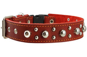 Red Genuine Leather Studded Dog Collar, Soft Suede Padded1.5 Wide. Fits 17"-20" Neck