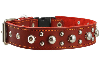 Red Genuine Leather Studded Dog Collar, Soft Suede Padded1.5 Wide. Fits 17