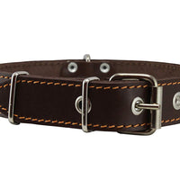 Real Leather Brown Spiked Dog Collar Spikes, 1.25" Wide. Fits 15.5"-20" Neck, Medium Breeds