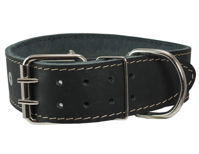 Black Genuine Leather Studded Dog Collar, 1.75