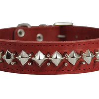 Genuine Leather Spiked Studded Dog Collar Red 18"-22" Neck 1.5" Wide Doberman, Rottweiler, Pitbull