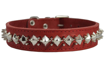 Genuine Leather Spiked Studded Dog Collar Red 18