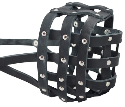 Real Leather Dog Basket Muzzle #113 Black (Circumference 16
