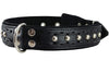 Genuine Leather Braided Studded Dog Collar, Black 1.5" Wide. Fits 17"-22" Neck.