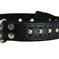Genuine Leather Braided Studded Dog Collar, Black 1.5" Wide. Fits 17"-22" Neck.