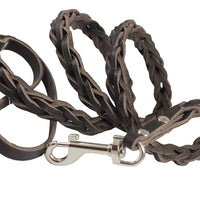 Brown Genuine Leather Braided Dog Leash 45" Long 4-thong Square Braid for Medium Breeds