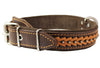Genuine Leather Braided Studded Dog Collar, Brown 1.5" Wide. Fits 17"-22" Neck.