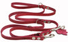Red 6 Way Multifunctional Leather Dog Leash, Adjustable Lead 49"-94" Long 3/8" Wide (10 mm) Small