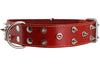 Real Leather Red Spiked Dog Collar Spikes, 1.85" Wide. Fits 22"-26" Neck, XLarge Breeds