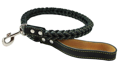 4-thong Square Fully Braided Genuine Leather Dog Leash, 3.5 ft Length 1