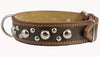Genuine 1.6" Wide Thick Leather Studs Dog Collar Brown. Fits 19"-24" Neck, Rottweiler, Pit Bull.