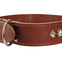Thick Genuine Leather Spiked Studded Dog Collar Brown 18"-22" Neck Retriever, Doberman, Pitbull