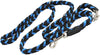 6 Way Euro Multifunctional Braided Dog Leash, Adjustable Schutzhund Lead 42"-68" Long 4 Sizes Blue