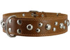 Genuine 1.75" Wide Thick Leather Studded Dog Collar Tan. Fits 21.5"-26" Neck, XLarge Breeds