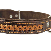 Genuine Leather Braided Dog Collar, Brown 1.25" Wide. Fits 16"-20.5" Neck.