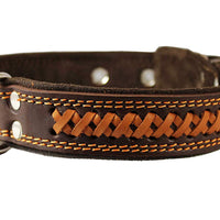 Genuine Leather Braided Dog Collar, Brown 1.5" Wide. Fits 17"-22" Neck.