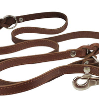 6 Way Multifunctional Leather Dog Leash Braided, Adjustable Lead Brown 42"-84" Long 3/4" Wide(18 mm)