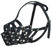 Secure Genuine Leather Mesh Dog Basket Muzzle - Pit Bull, (Circumference 12.5", Snout Length 3.5")