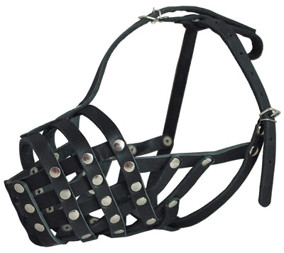 Secure Genuine Leather Mesh Dog Basket Muzzle - Pit Bull, (Circumference 12.5
