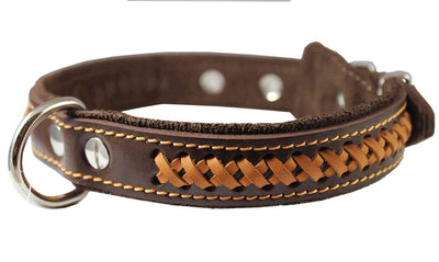 Genuine Leather Braided Dog Collar, Brown 1.25