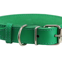 Genuine Leather Dog Collar Green 4 Sizes