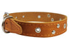 Genuine Leather Studded Dog Collar, Tan, 1" Wide. Fits 13"-17.5" Neck Size