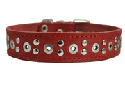 Genuine Leather Studded Dog Collar 22"x1.4" Red Fits 14.5"-18" Neck