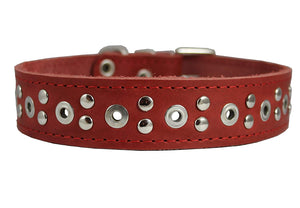 Genuine Leather Studded Dog Collar 22"x1.4" Red Fits 14.5"-18" Neck