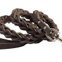 Brown Genuine Leather Braided Dog Leash 45" Long 4-thong Square Braid for Medium to Large Breeds