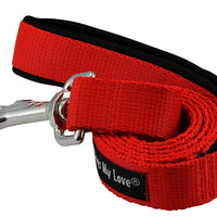 Dogs My Love 4ft Long Neoprene Padded Handle Nylon Leash 4 Sizes Red