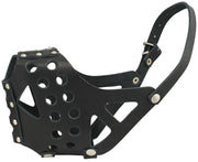 Real Leather Cage Basket Dog Muzzle - Pit Bull Black (Circumference 13", Snout Length 3.5")