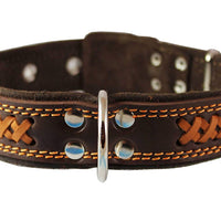 Genuine Leather Braided Dog Collar, Brown 1.5" Wide. Fits 17"-22" Neck.